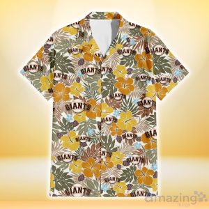 San Francisco Giants Brown Yellow Hibiscus White Background 3D Hawaiian Shirt Gift For Fans Product Photo 2