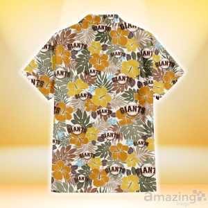 San Francisco Giants Brown Yellow Hibiscus White Background 3D Hawaiian Shirt Gift For Fans Product Photo 3