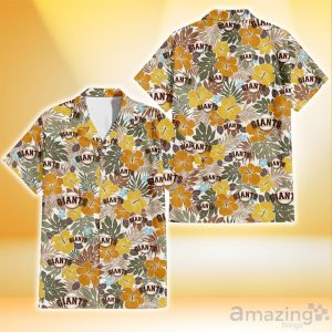 San Francisco Giants Brown Yellow Hibiscus White Background 3D Hawaiian Shirt Gift For Fans Product Photo 1