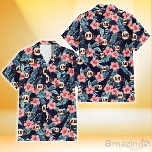 San Francisco Giants Coral Hibiscus Green Banana Leaf Black Background 3D Hawaiian Shirt Gift For Fans Product Photo 1