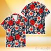 San Francisco Giants Coral Red Hibiscus Blue Palm Leaf Black Background 3D Hawaiian Shirt Gift For Fans