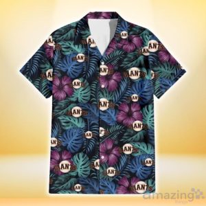 San Francisco Giants Dark Magenta Green Leaf Black Background 3D Hawaiian Shirt Gift For Fans Product Photo 2
