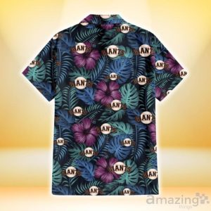 San Francisco Giants Dark Magenta Green Leaf Black Background 3D Hawaiian Shirt Gift For Fans Product Photo 3