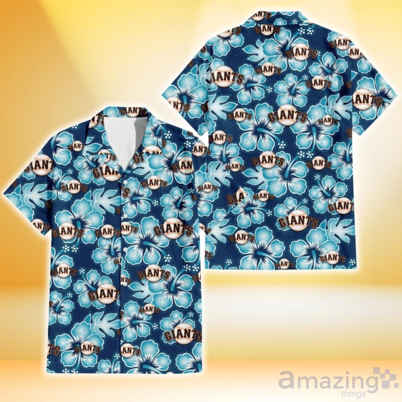 San Francisco Giants Pale Turquoise Hibiscus Light Cyan Background 3D  Hawaiian Shirt Gift For Fans - Freedomdesign