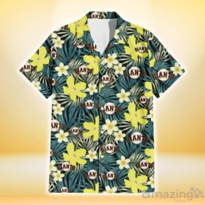 San Francisco Giants Hibiscus Green Palm Leaf Black Background 3D Hawaiian Shirt Gift For Fans Product Photo 2