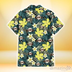 San Francisco Giants Hibiscus Green Palm Leaf Black Background 3D Hawaiian Shirt Gift For Fans Product Photo 3