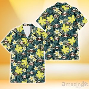 San Francisco Giants Hibiscus Green Palm Leaf Black Background 3D Hawaiian Shirt Gift For Fans Product Photo 1