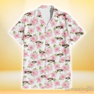 San Francisco Giants Light Pink Hibiscus White Background 3D Hawaiian Shirt Gift For Fans Product Photo 2