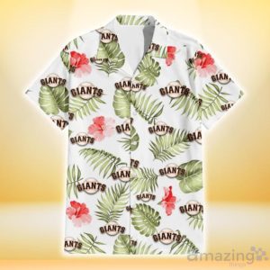 San Francisco Giants Light Salmon Hibiscus Green Leaf White Background 3D Hawaiian Shirt Gift For Fans Product Photo 2