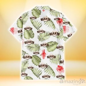 San Francisco Giants Light Salmon Hibiscus Green Leaf White Background 3D Hawaiian Shirt Gift For Fans Product Photo 3
