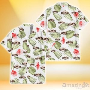 San Francisco Giants Light Salmon Hibiscus Green Leaf White Background 3D Hawaiian Shirt Gift For Fans Product Photo 1