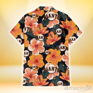 San Francisco Giants Orange Hibiscus Dark Green Leaf Black Background 3D Hawaiian Shirt Gift For Fans Product Photo 3