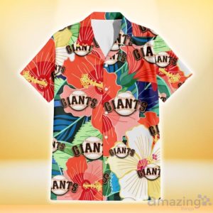 San Francisco Giants Orange White Tropical Hibiscus Green Leaf 3D Hawaiian Shirt Gift For Fans Product Photo 2