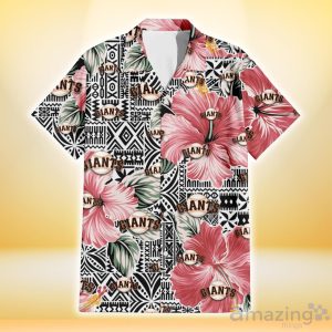 San Francisco Giants Pink Hibiscus Black Pattern White Background 3D Hawaiian Shirt Gift For Fans Product Photo 2