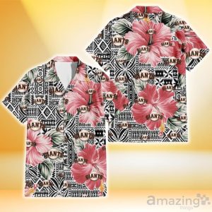 San Francisco Giants Pink Hibiscus Black Pattern White Background 3D Hawaiian Shirt Gift For Fans Product Photo 1