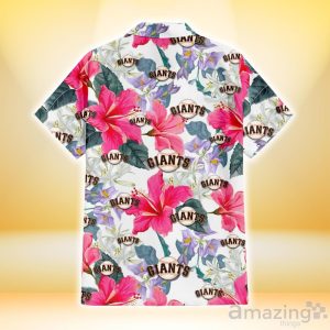 San Francisco Giants Pink Hibiscus White Orchid White Background 3D Hawaiian Shirt Gift For Fans Product Photo 3