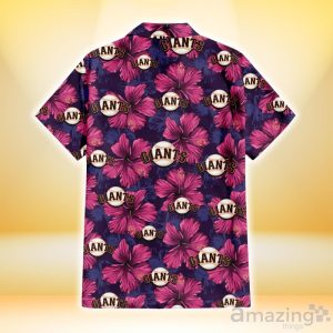 San Francisco Giants Plum Vilolet Hibiscus Dark Navy Leaf Black 3D Hawaiian Shirt Gift For Fans Product Photo 3