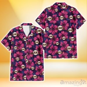 San Francisco Giants Plum Vilolet Hibiscus Dark Navy Leaf Black 3D Hawaiian Shirt Gift For Fans Product Photo 1
