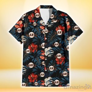 San Francisco Giants Red And White Hibiscus Dark Leaf Black Background 3D Hawaiian Shirt Gift For Fans Product Photo 2