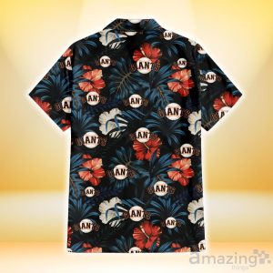San Francisco Giants Red And White Hibiscus Dark Leaf Black Background 3D Hawaiian Shirt Gift For Fans Product Photo 3
