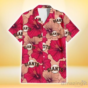 San Francisco Giants Red Beige Hibiscus Beige Background 3D Hawaiian Shirt Gift For Fans Product Photo 2