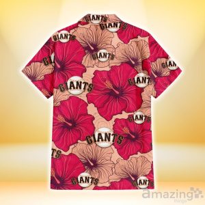 San Francisco Giants Red Beige Hibiscus Beige Background 3D Hawaiian Shirt Gift For Fans Product Photo 3