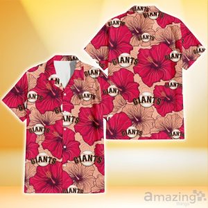 San Francisco Giants Red Beige Hibiscus Beige Background 3D Hawaiian Shirt Gift For Fans Product Photo 1