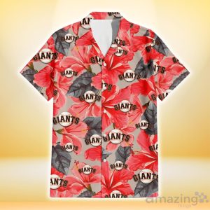 San Francisco Giants Red Hibiscus Gray Leaf Beige Background 3D Hawaiian Shirt Gift For Fans Product Photo 2
