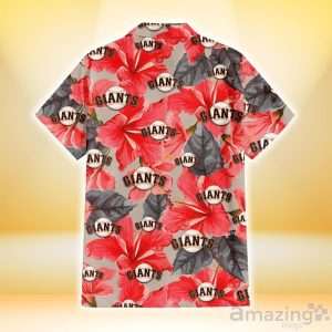 San Francisco Giants Red Hibiscus Gray Leaf Beige Background 3D Hawaiian Shirt Gift For Fans Product Photo 3