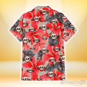 San Francisco Giants Red Hibiscus Gray Leaf Gainsboro Background 3D Hawaiian Shirt Gift For Fans Product Photo 3