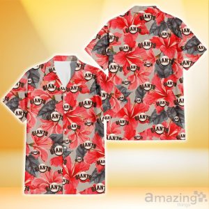 San Francisco Giants Red Hibiscus Gray Leaf Gainsboro Background 3D Hawaiian Shirt Gift For Fans Product Photo 1