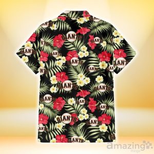 San Francisco Giants Red Hibiscus Yellow Porcelain Flower Black Background 3D Hawaiian Shirt Gift For Fans Product Photo 3