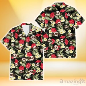 San Francisco Giants Red Hibiscus Yellow Porcelain Flower Black Background 3D Hawaiian Shirt Gift For Fans Product Photo 1