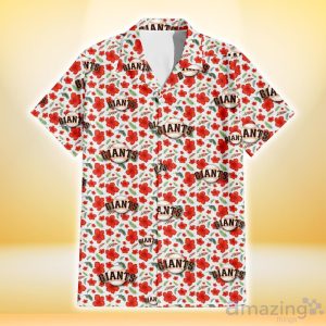 San Francisco Giants Tiny Red Hibiscus Green Leaf White Cube Background 3D Hawaiian Shirt Gift For Fans Product Photo 2