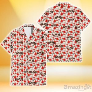 San Francisco Giants Tiny Red Hibiscus Green Leaf White Cube Background 3D Hawaiian Shirt Gift For Fans Product Photo 1
