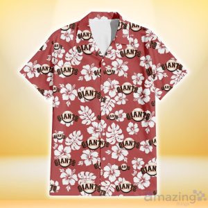 San Francisco Giants White Hibiscus Indian Red Background 3D Hawaiian Shirt Gift For Fans Product Photo 2