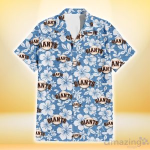 San Francisco Giants White Hibiscus Light Blue Texture Background 3D Hawaiian Shirt Gift For Fans Product Photo 2