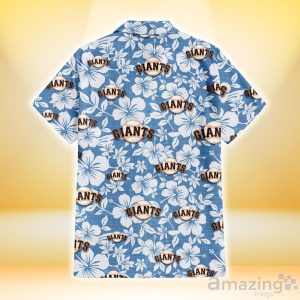 San Francisco Giants White Hibiscus Light Blue Texture Background 3D Hawaiian Shirt Gift For Fans Product Photo 3
