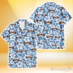 San Francisco Giants White Hibiscus Light Blue Texture Background 3D Hawaiian Shirt Gift For Fans Product Photo 1