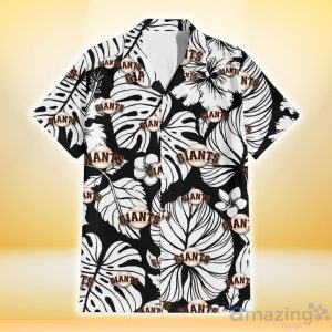 San Francisco Giants White Hibiscus Porcelain Flower Palm Leaf Black 3D Hawaiian Shirt Gift For Fans Product Photo 2