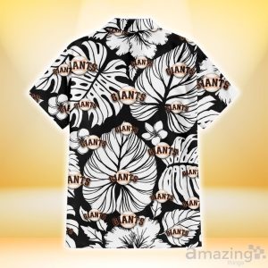 San Francisco Giants White Hibiscus Porcelain Flower Palm Leaf Black 3D Hawaiian Shirt Gift For Fans Product Photo 3