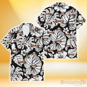 San Francisco Giants White Hibiscus Porcelain Flower Palm Leaf Black 3D Hawaiian Shirt Gift For Fans Product Photo 1