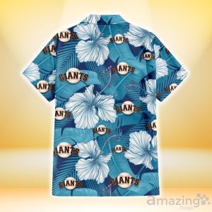 San Francisco Giants White Hibiscus Turquoise Banana Leaf Navy Background 3D Hawaiian Shirt Gift For Fans Product Photo 2