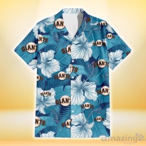 San Francisco Giants White Hibiscus Turquoise Banana Leaf Navy Background 3D Hawaiian Shirt Gift For Fans Product Photo 1