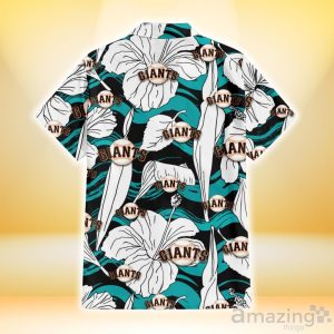 San Francisco Giants White Hibiscus Turquoise Wave Black Background 3D Hawaiian Shirt Gift For Fans Product Photo 3