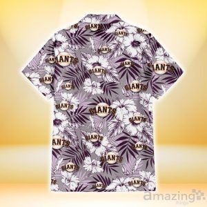 San Francisco Giants White Hibiscus Violet Leaves Light Grey Background 3D Hawaiian Shirt Gift For Fans Product Photo 1