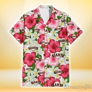 San Francisco Giants White Porcelain Flower Pink Hibiscus White Background 3D Hawaiian Shirt Gift For Fans Product Photo 2