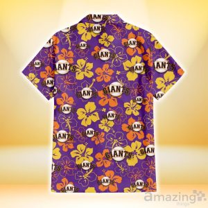 San Francisco Giants Yellow And Orange Hibiscus Purple Background 3D Hawaiian Shirt Gift For Fans image San Francisco Giants Yellow And Orange Hibiscus Purple Background 3D Hawaiian Shirt Gift For Fans Product Photo 3