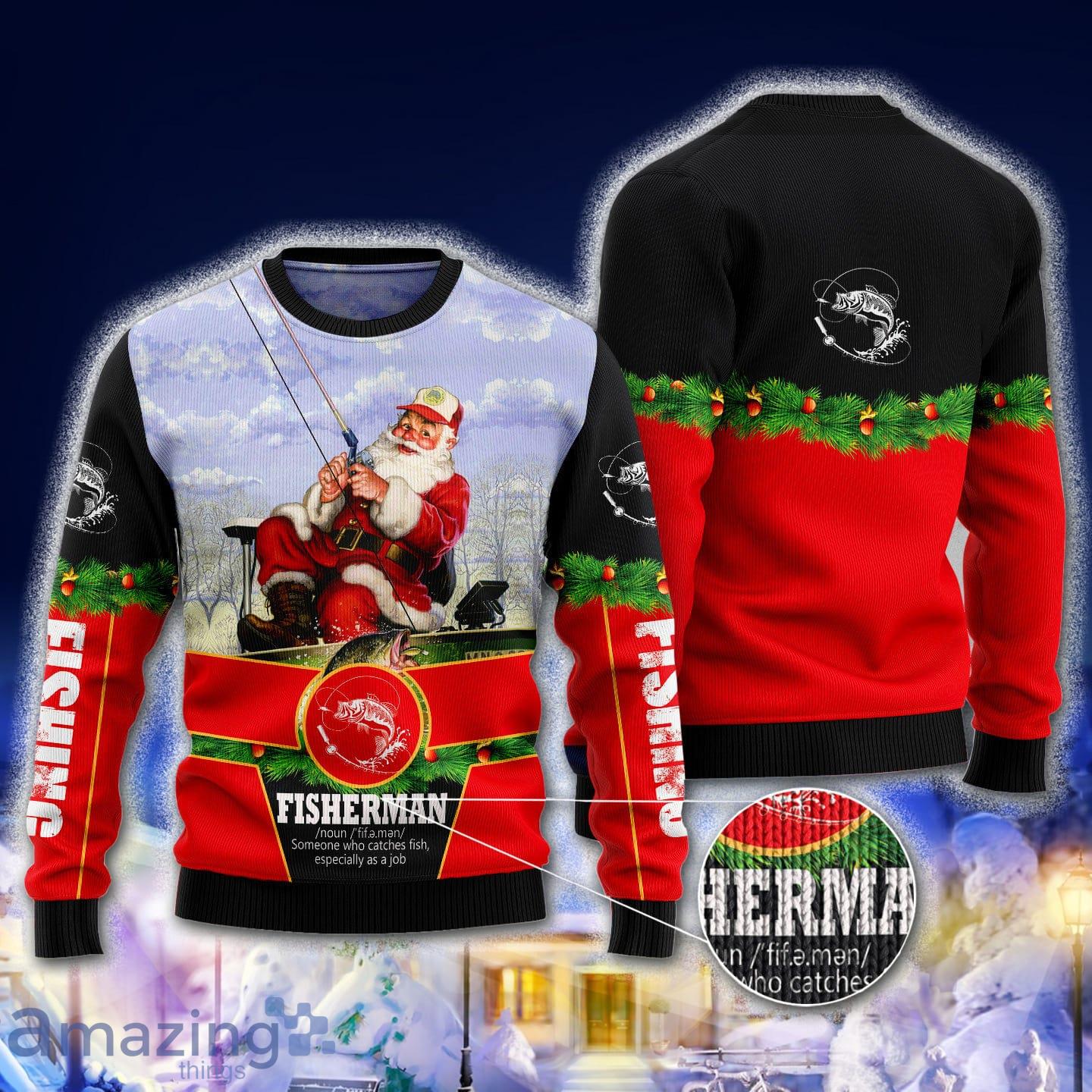 Santa Fisherman Special Design For Christmas Holiday 3D Sweater Product Photo 1