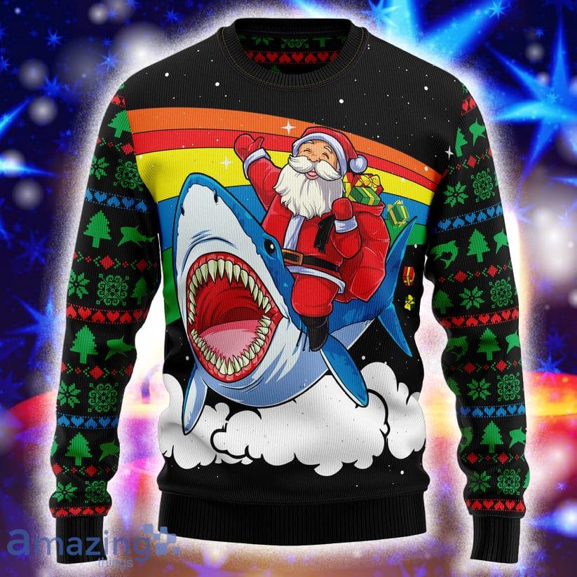 Santa Riding Shark Special Design For Christmas Holiday 3D Sweater